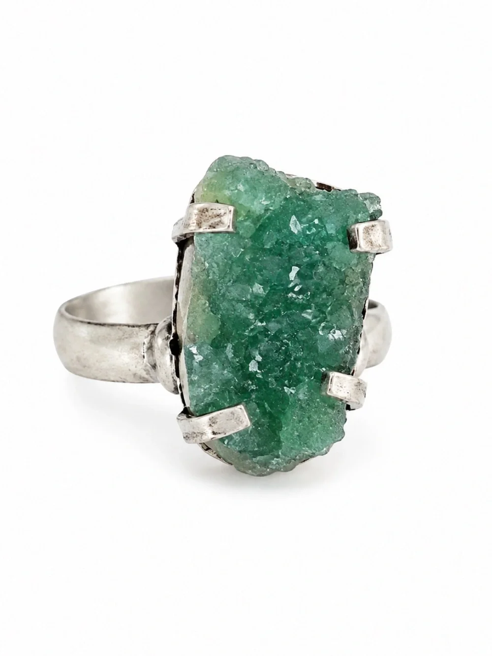 Green Druzy Silver Plated Ring